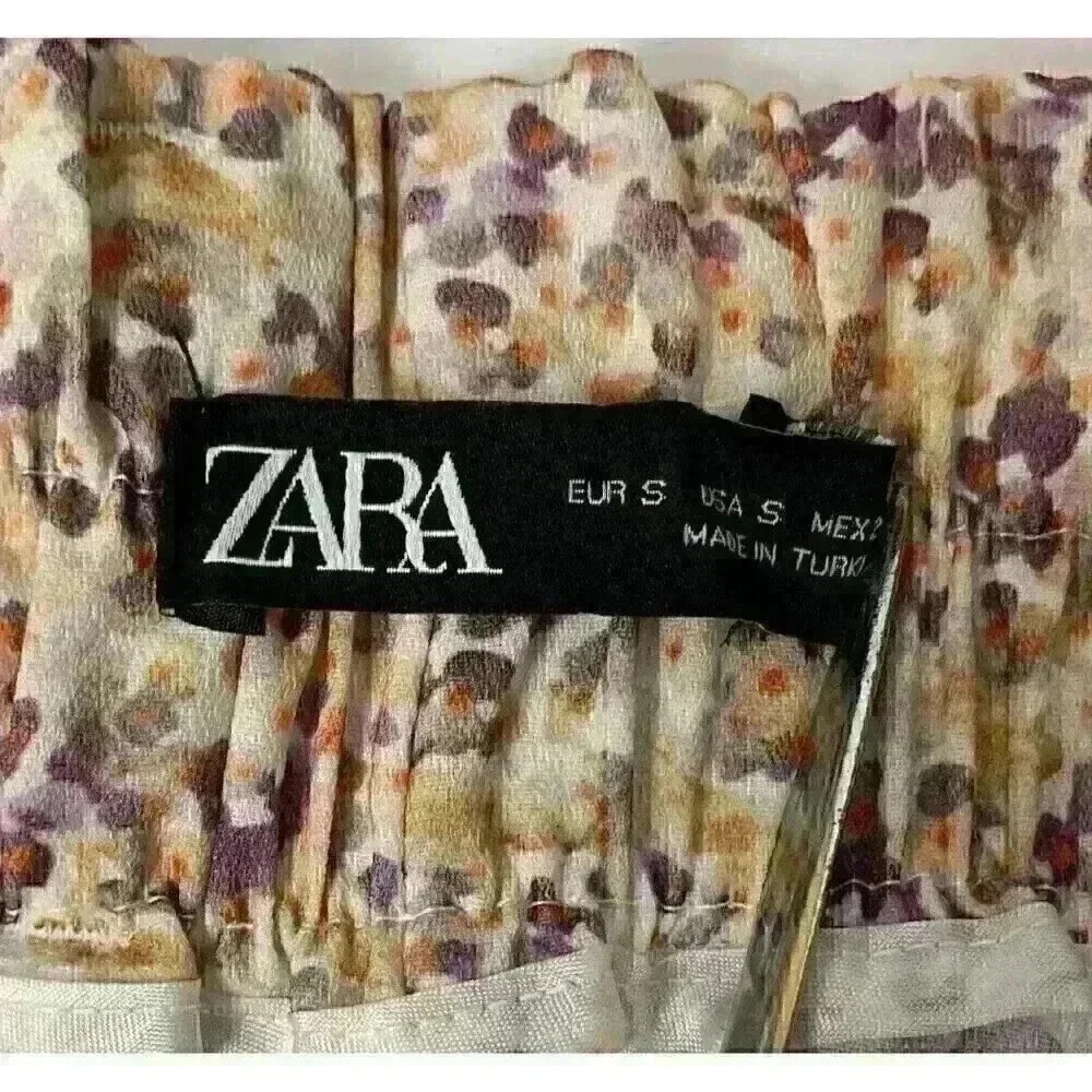 Zara Womens SM Purple Cream Yellow Floral Paperbag Shorts High Waisted with Tie - Picture 7 of 14